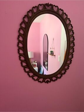 Ornate Oval Wall Mirror in Brown plastic Frame - Decorative Home Wall Decor